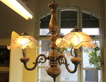 Details zu Hngelampe - Leuchter, Holz, Messing mit 3 - Glasschirmen