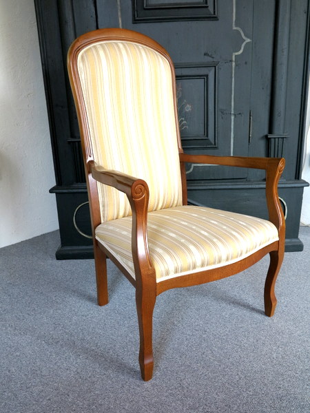 Voltaire - Fauteuil -Sessel Louis Philippe mit Polster beige-gold gestreift. Hhe hinten 111cm verkleinern